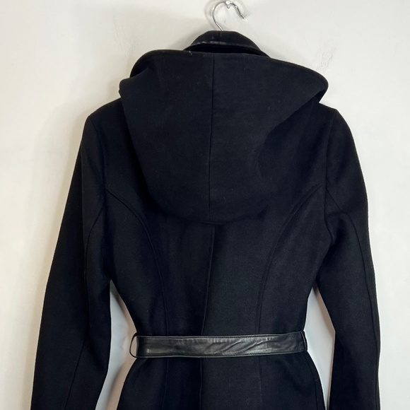 Soia & Kyo Canadian made ASIA black wool blend leather belted hooded coat M - Picture 9 of 15